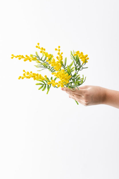 Yapay Mimoza Çiçeği Sarı 40 Cm 7 Dal