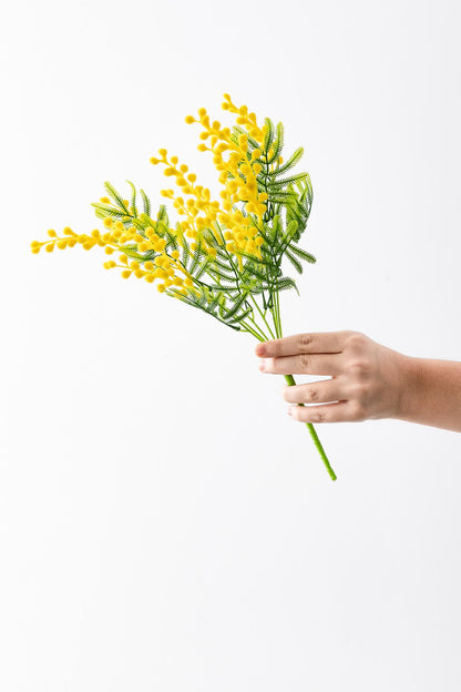 Yapay Mimoza Çiçeği Sarı 40 Cm 7 Dal