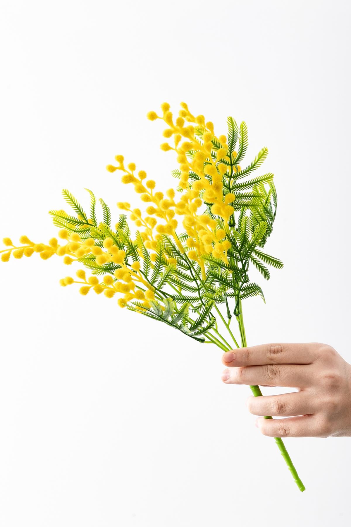 Yapay Mimoza Çiçeği Sarı 40 Cm 7 Dal