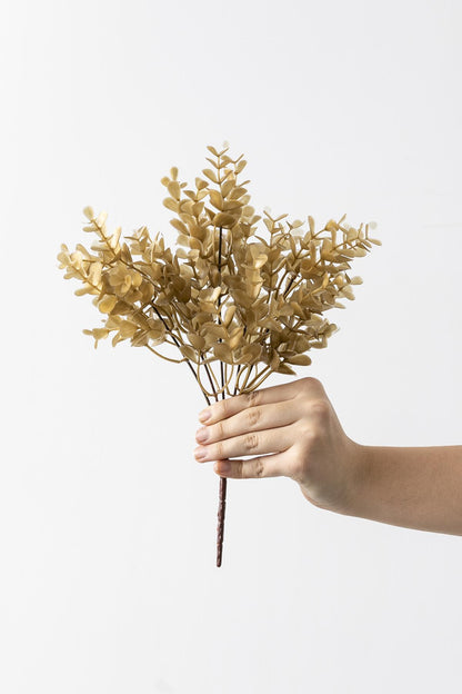 Yapay Okaliptus Demeti Büyük Yapraklı Gold 30 Cm 5 Dal(Uv)