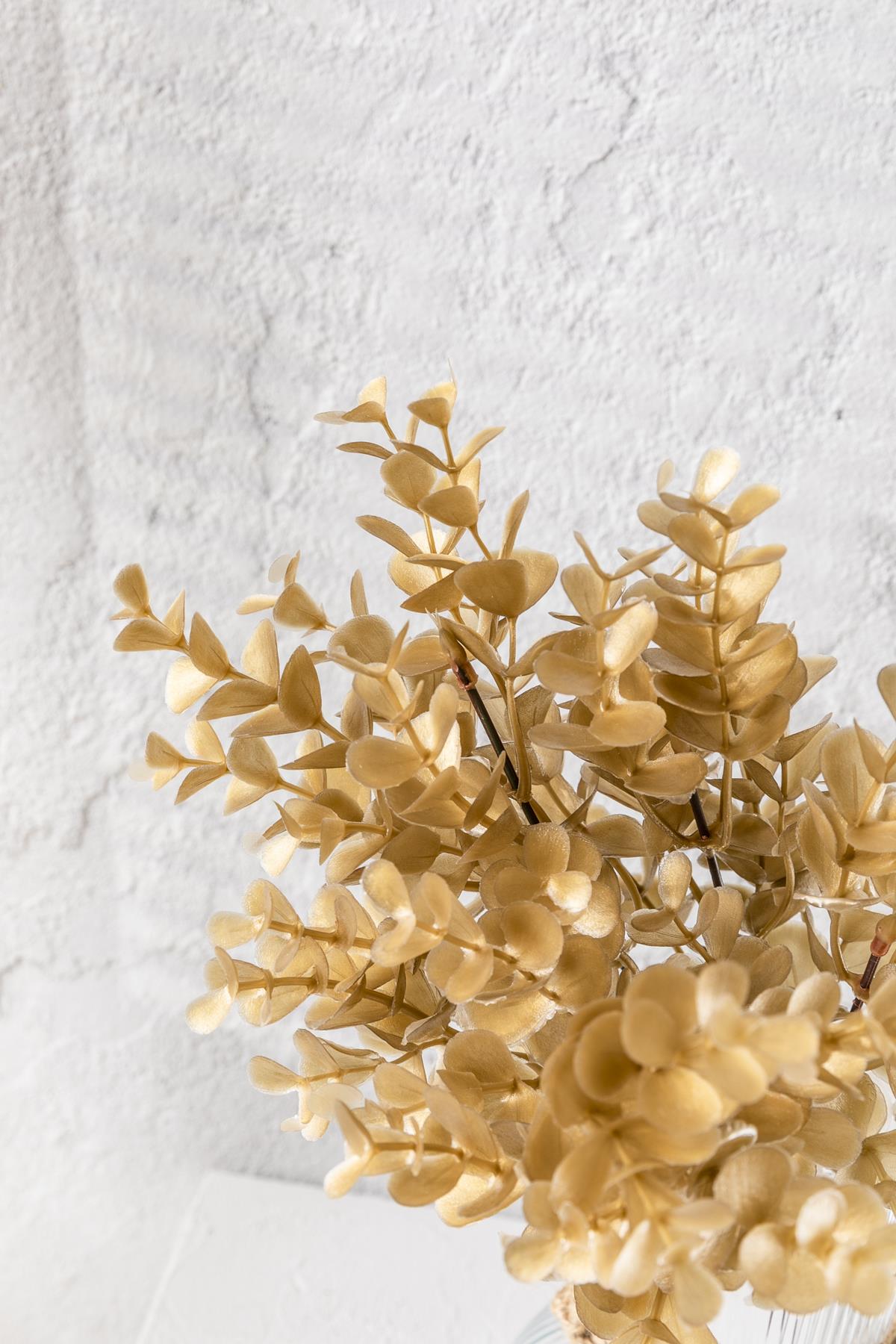 Yapay Okaliptus Demeti Büyük Yapraklı Gold 30 Cm 5 Dal(Uv)