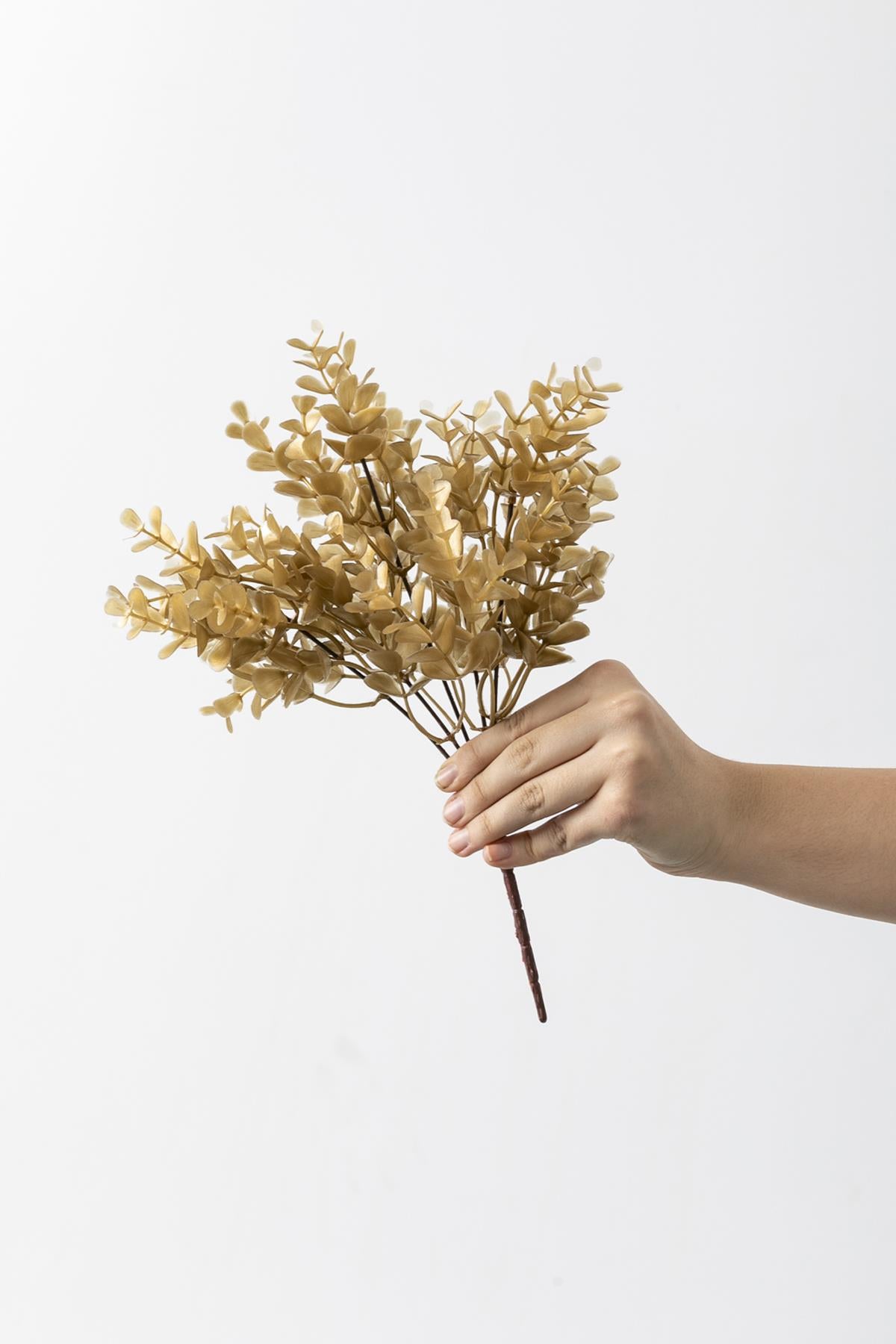 Yapay Okaliptus Demeti Büyük Yapraklı Gold 30 Cm 5 Dal(Uv)