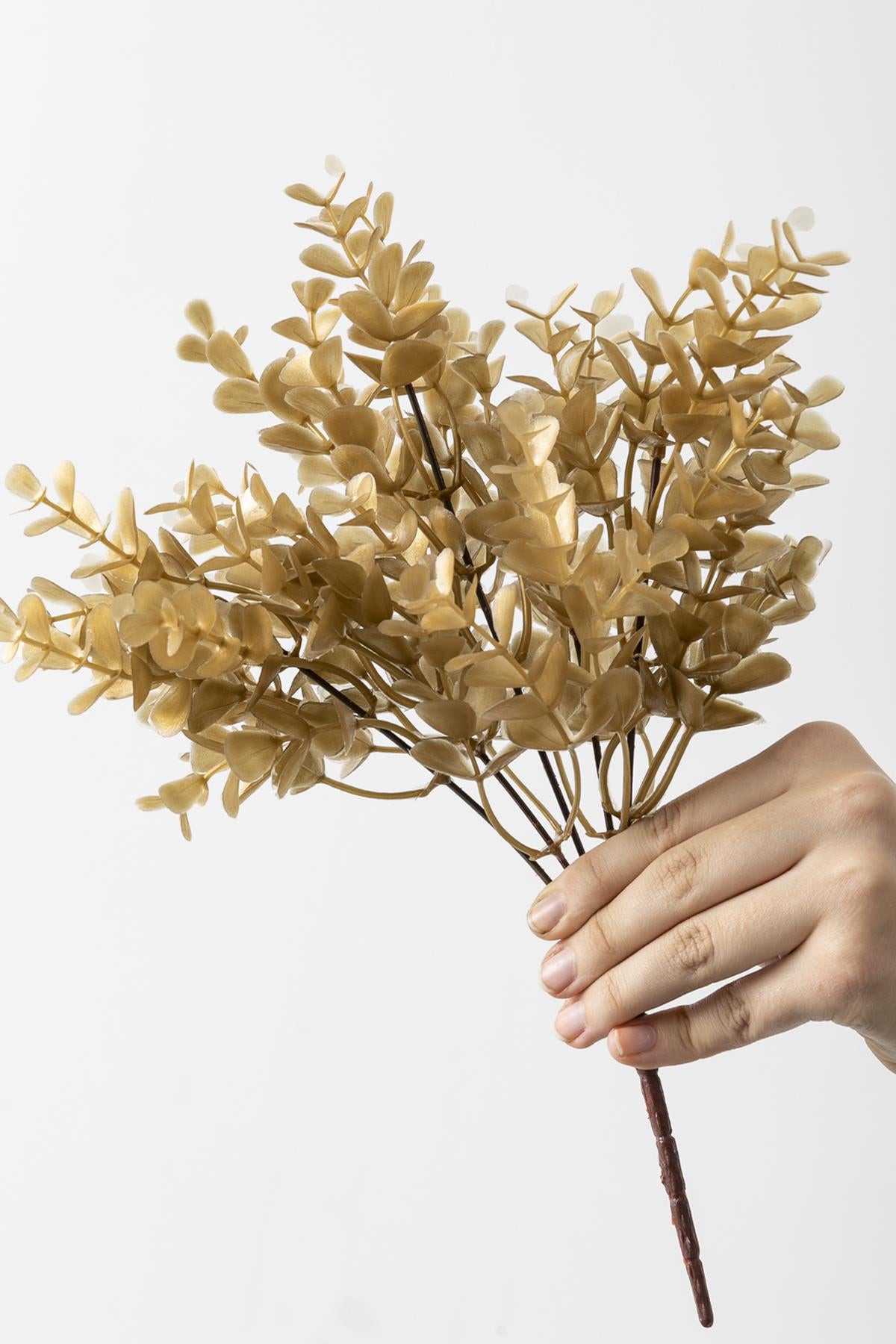 Yapay Okaliptus Demeti Büyük Yapraklı Gold 30 Cm 5 Dal(Uv)