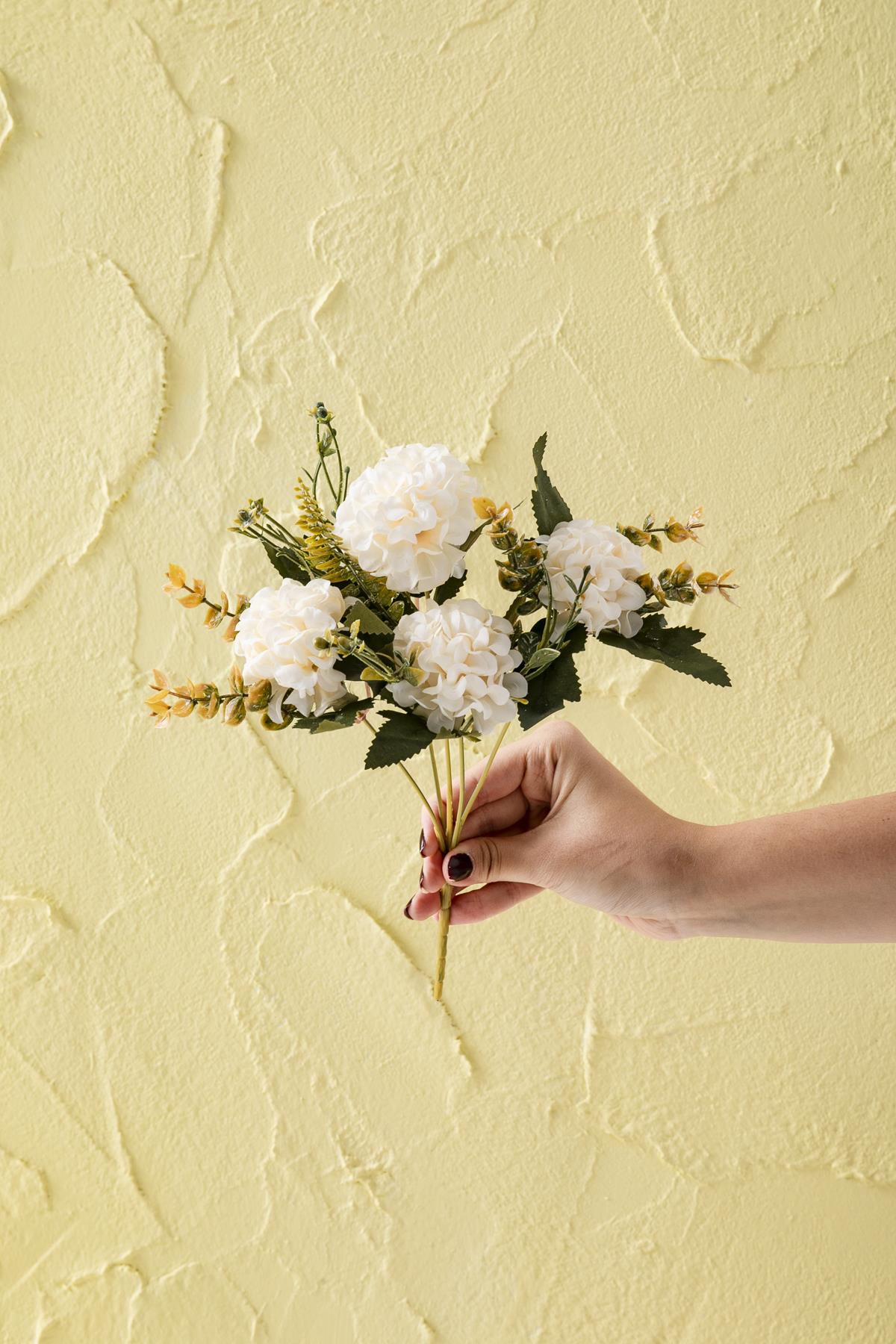 Yapay Ortanca Çiçeği 30 Cm 5 Dal Krem