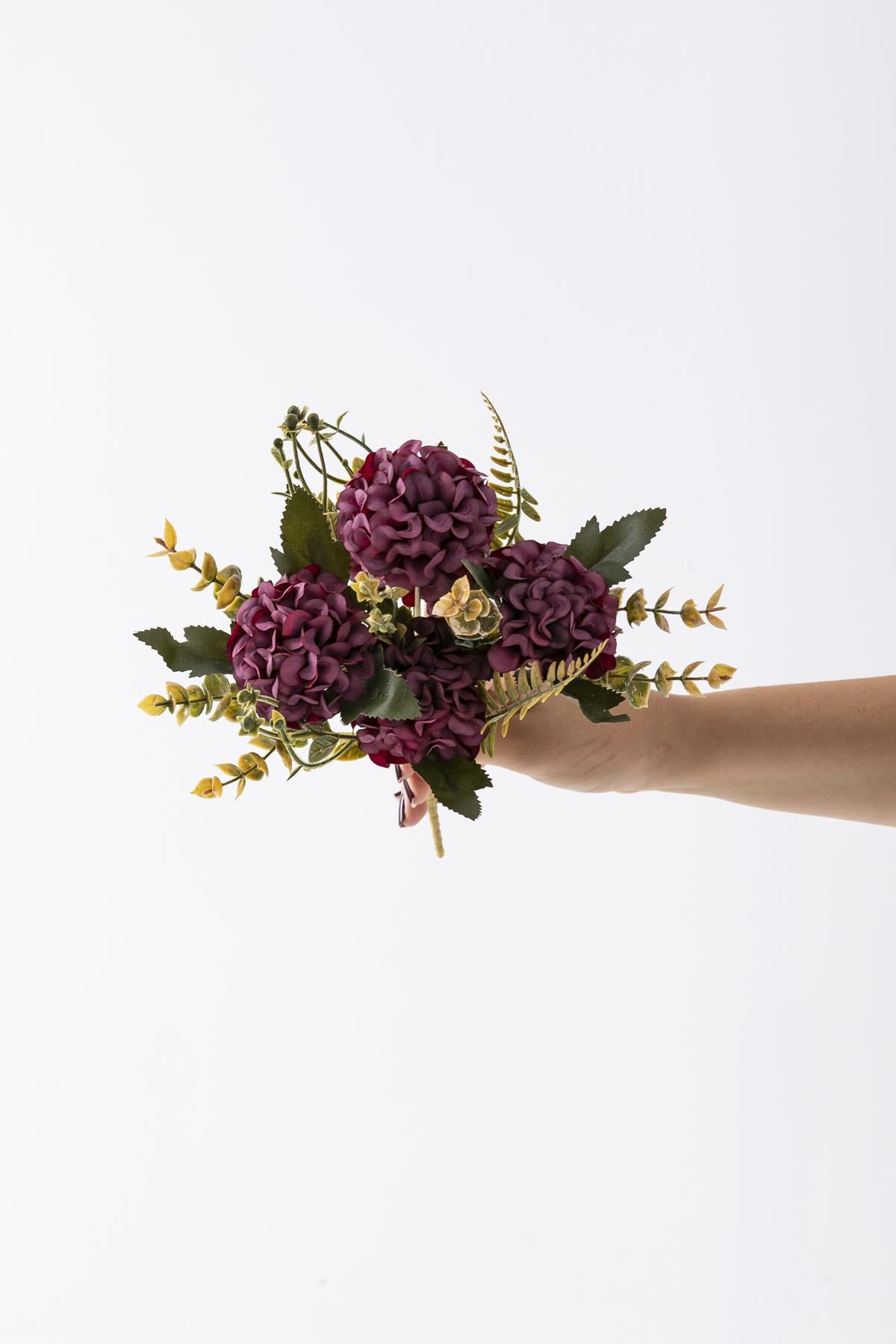 Yapay Ortanca Çiçeği 30 Cm 5 Dal Bordo