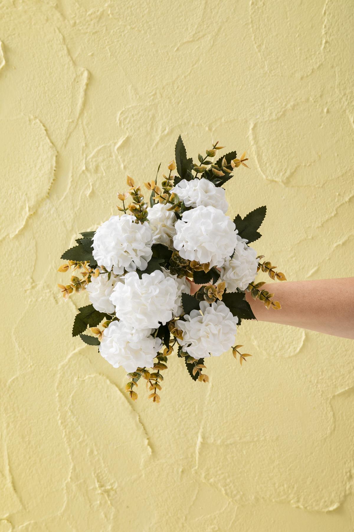 Yapay Ortanca Çiçeği 30 Cm 5 Dal Beyaz