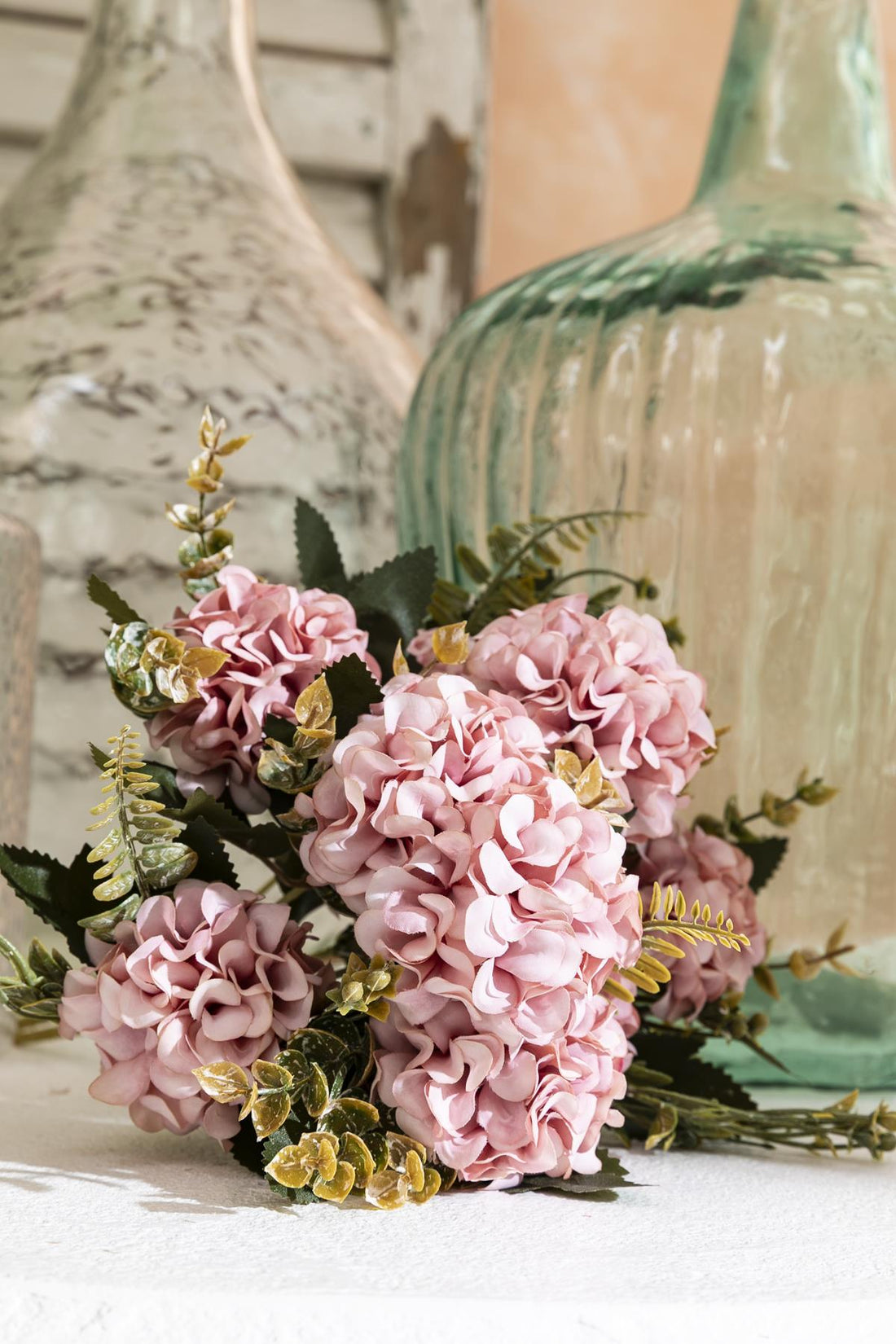 Yapay Ortanca Çiçeği 30 Cm 5 Dal Pudra