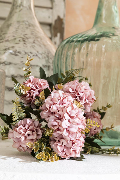 Yapay Ortanca Çiçeği 30 Cm 5 Dal Pudra