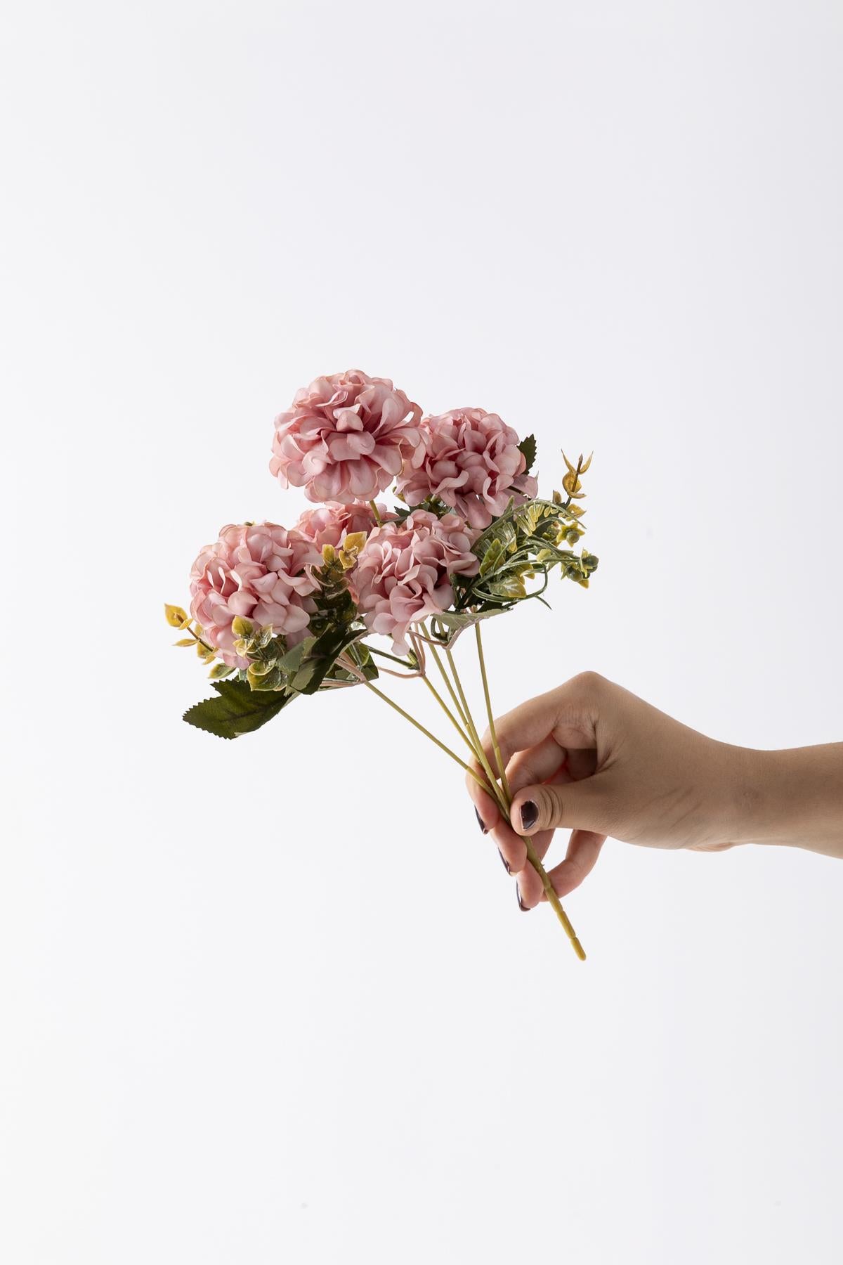 Yapay Ortanca Çiçeği 30 Cm 5 Dal Pudra