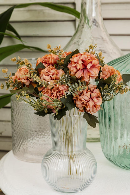 Yapay Ortanca Çiçeği 30 Cm 5 Dal Turuncu