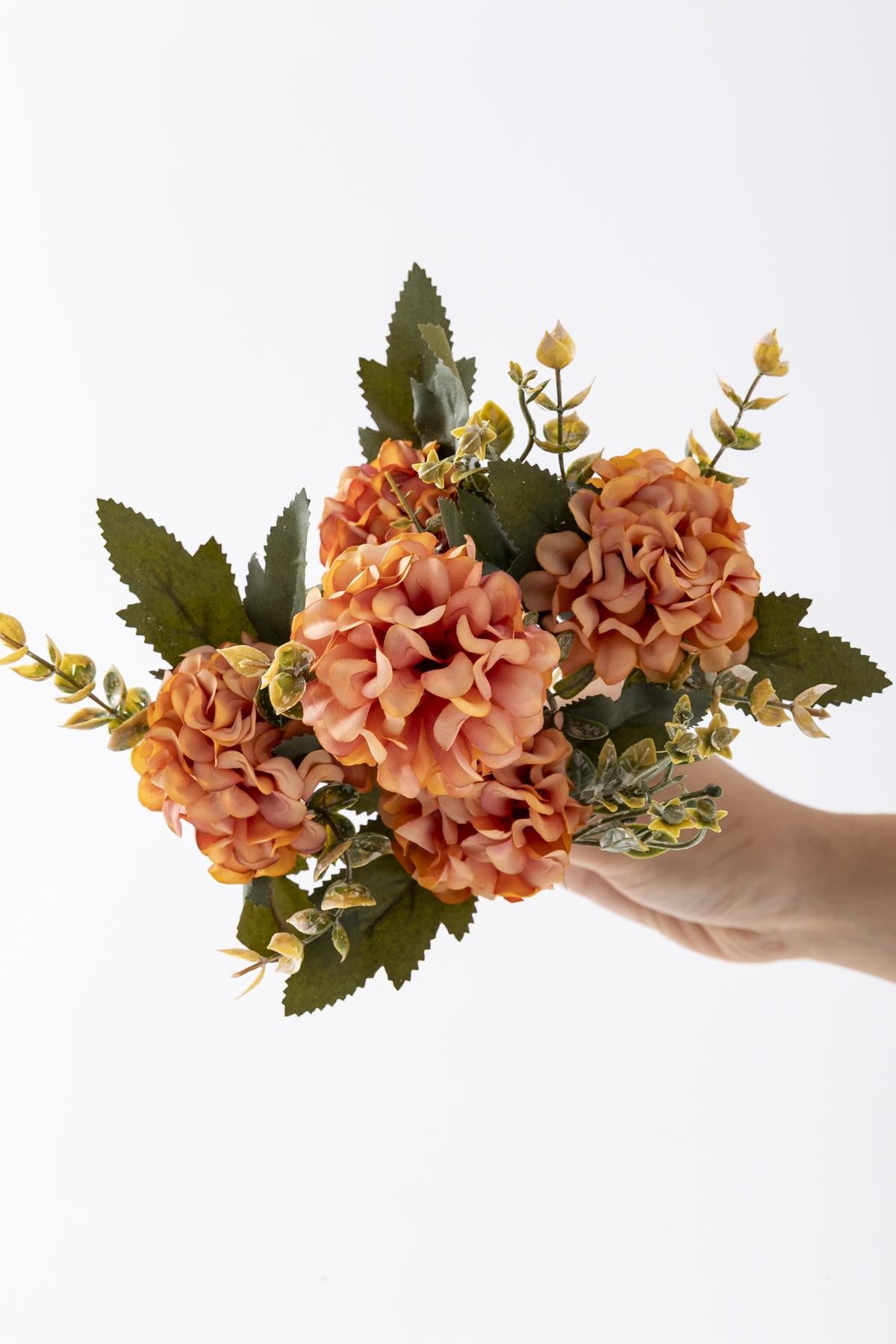 Yapay Ortanca Çiçeği 30 Cm 5 Dal Turuncu