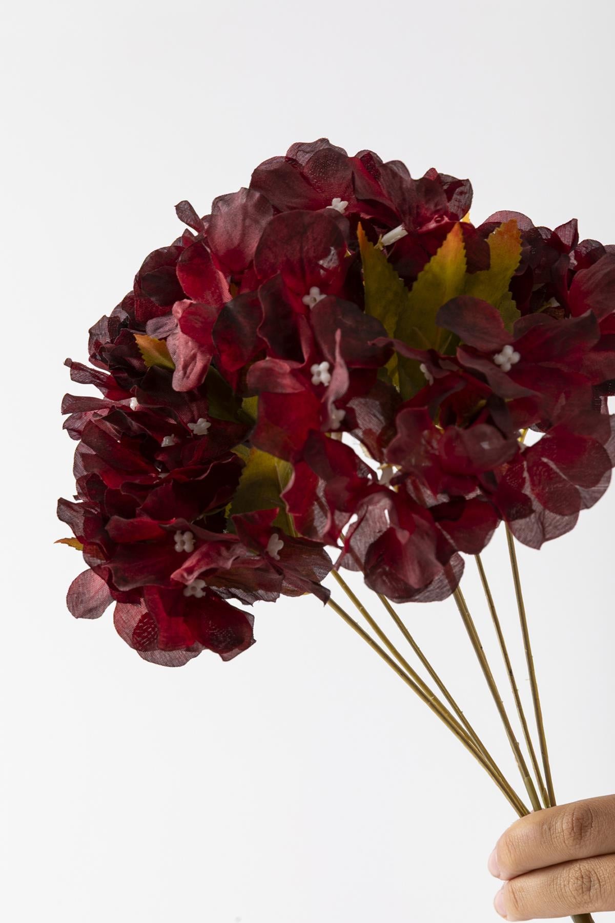 Yapay Ortanca Çiçeği 35 Cm 7 Dal Bordo