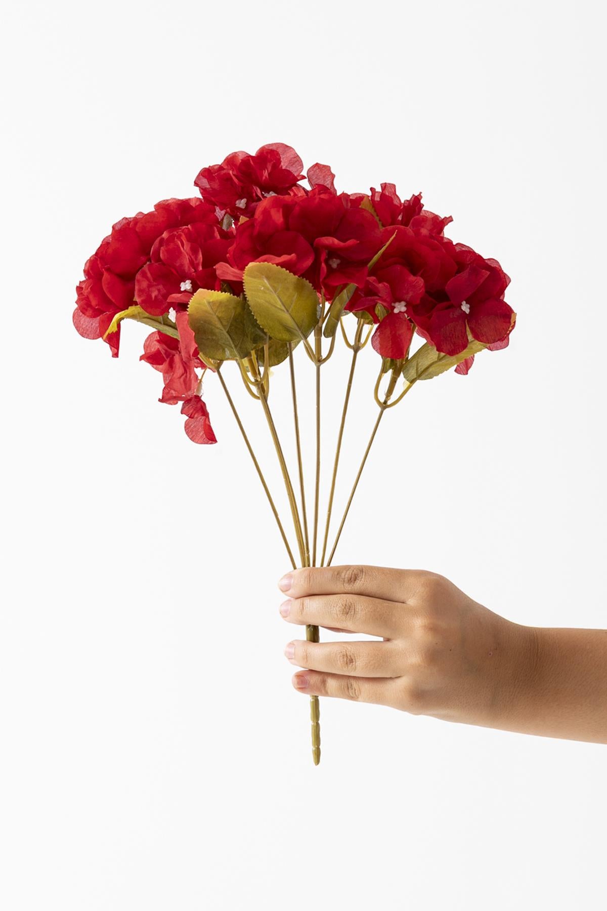 Yapay Ortanca Çiçeği 35 Cm 7 Dal Kırmızı