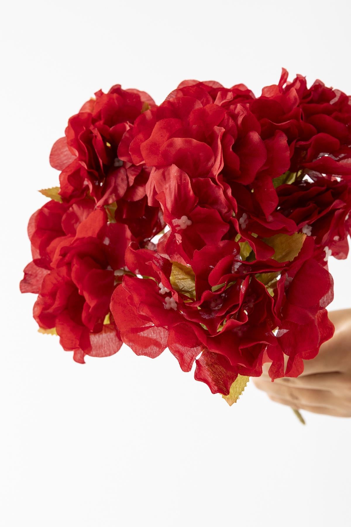 Yapay Ortanca Çiçeği 35 Cm 7 Dal Kırmızı