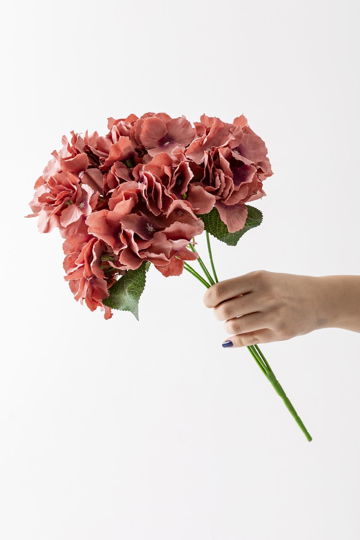 Yapay Ortanca Çiçeği Gül Kurusu 45 Cm 5 Dal