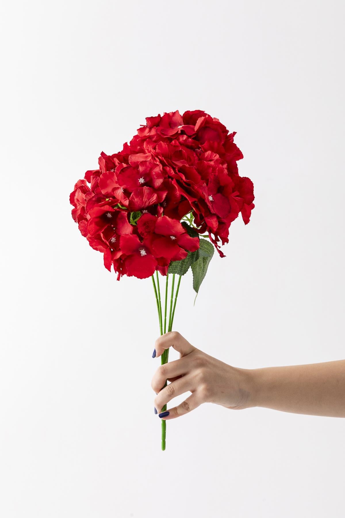 Yapay Ortanca Çiçeği Kırmızı 45 Cm 5 Dal