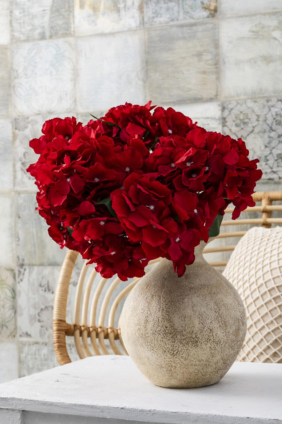 Yapay Ortanca Çiçeği Kırmızı 45 Cm 5 Dal