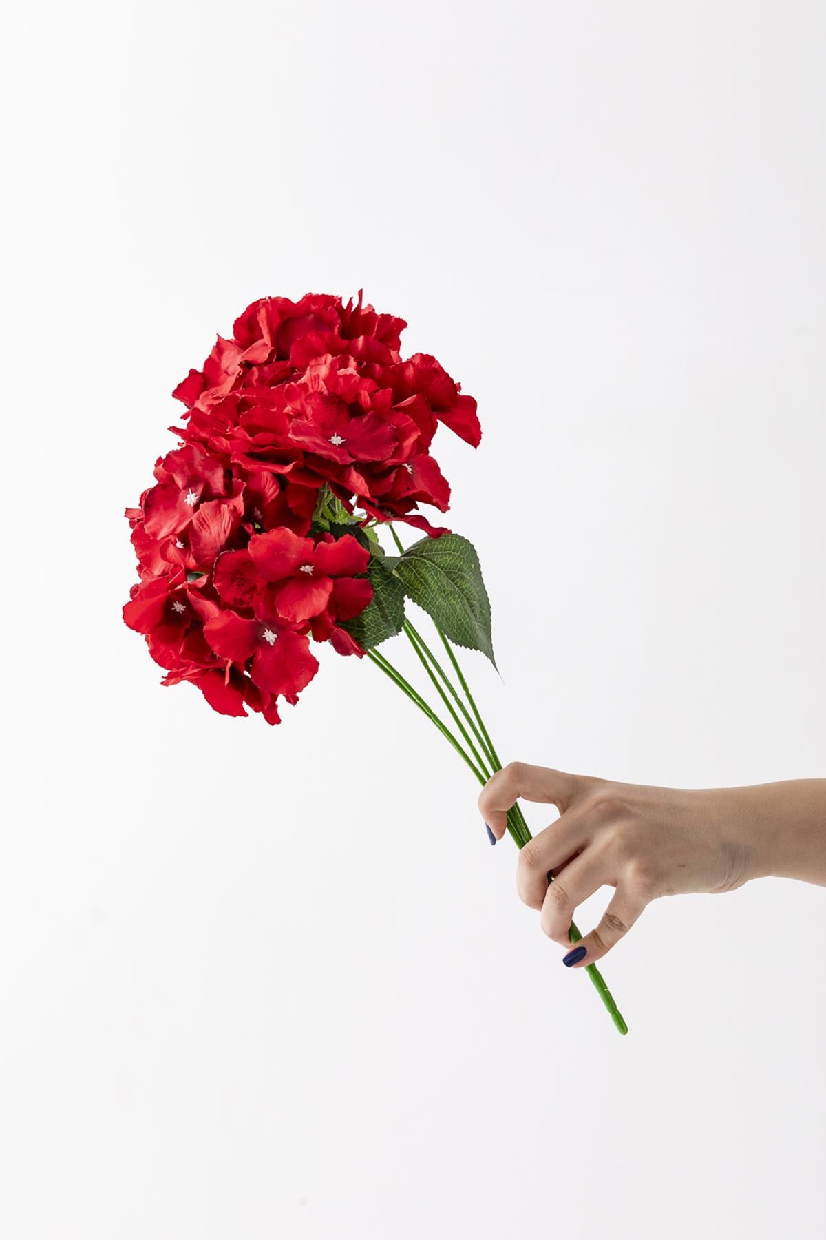 Yapay Ortanca Çiçeği Kırmızı 45 Cm 5 Dal