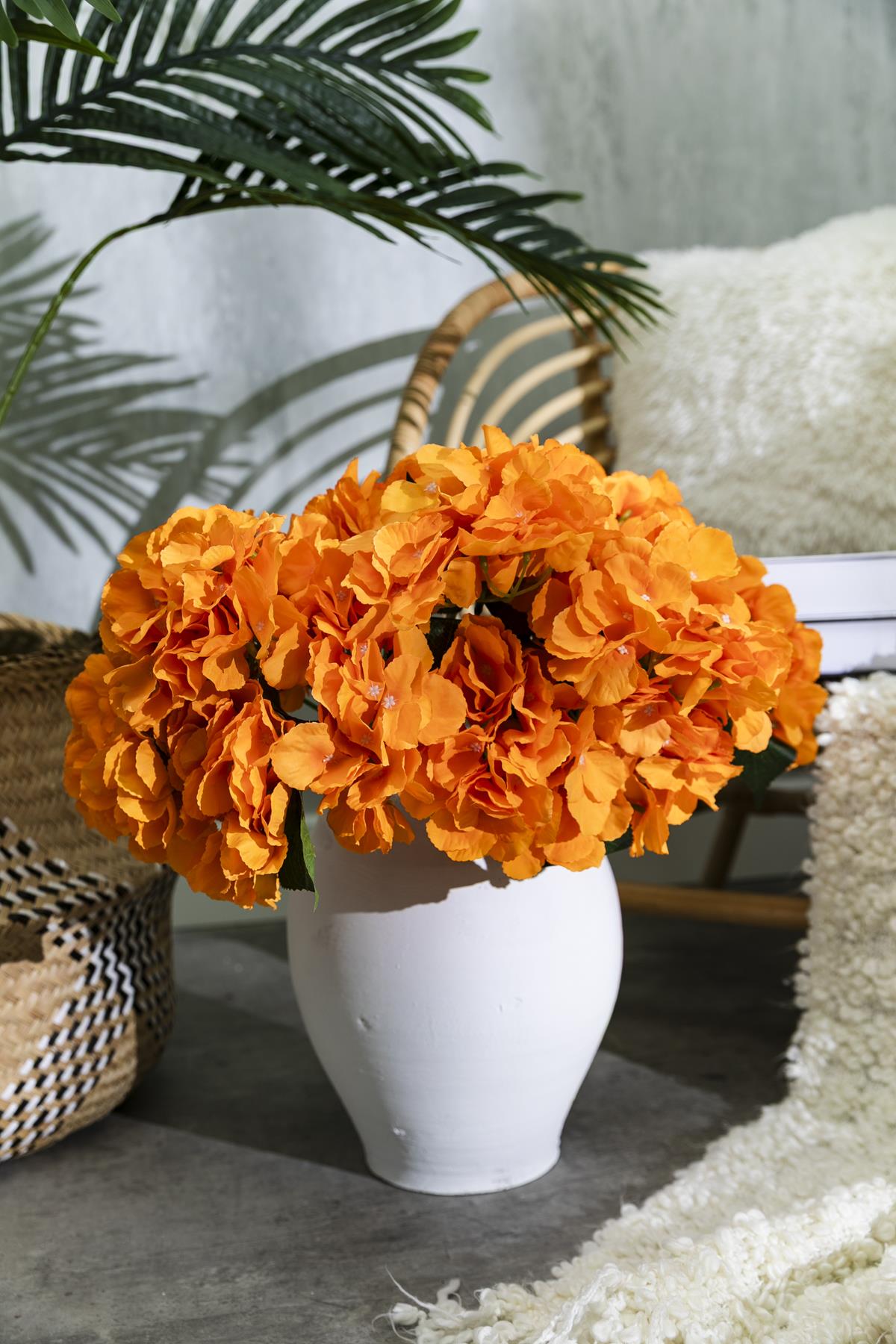 Yapay Ortanca Çiçeği Turuncu 45 Cm 5 Dal