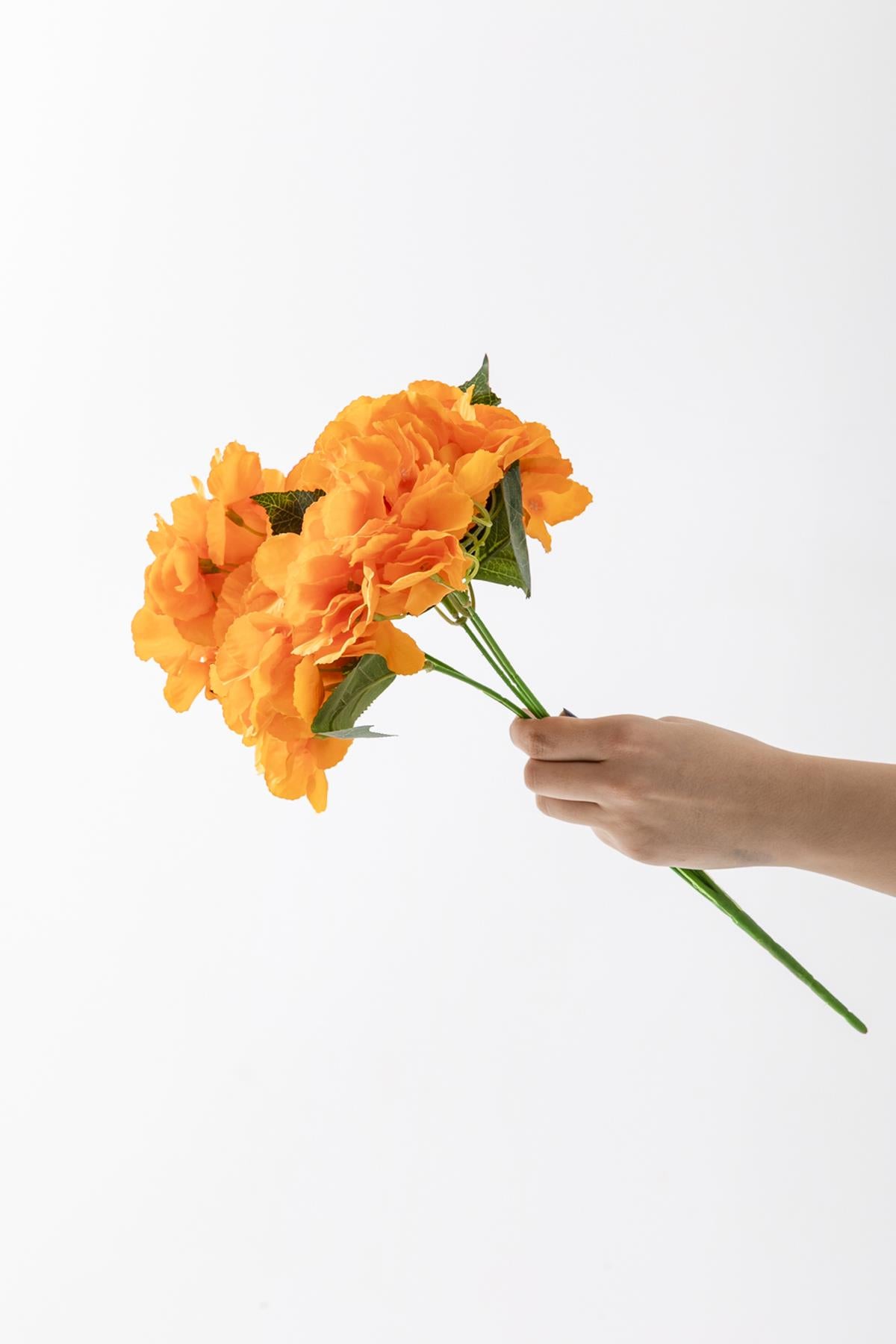 Yapay Ortanca Çiçeği Turuncu 45 Cm 5 Dal