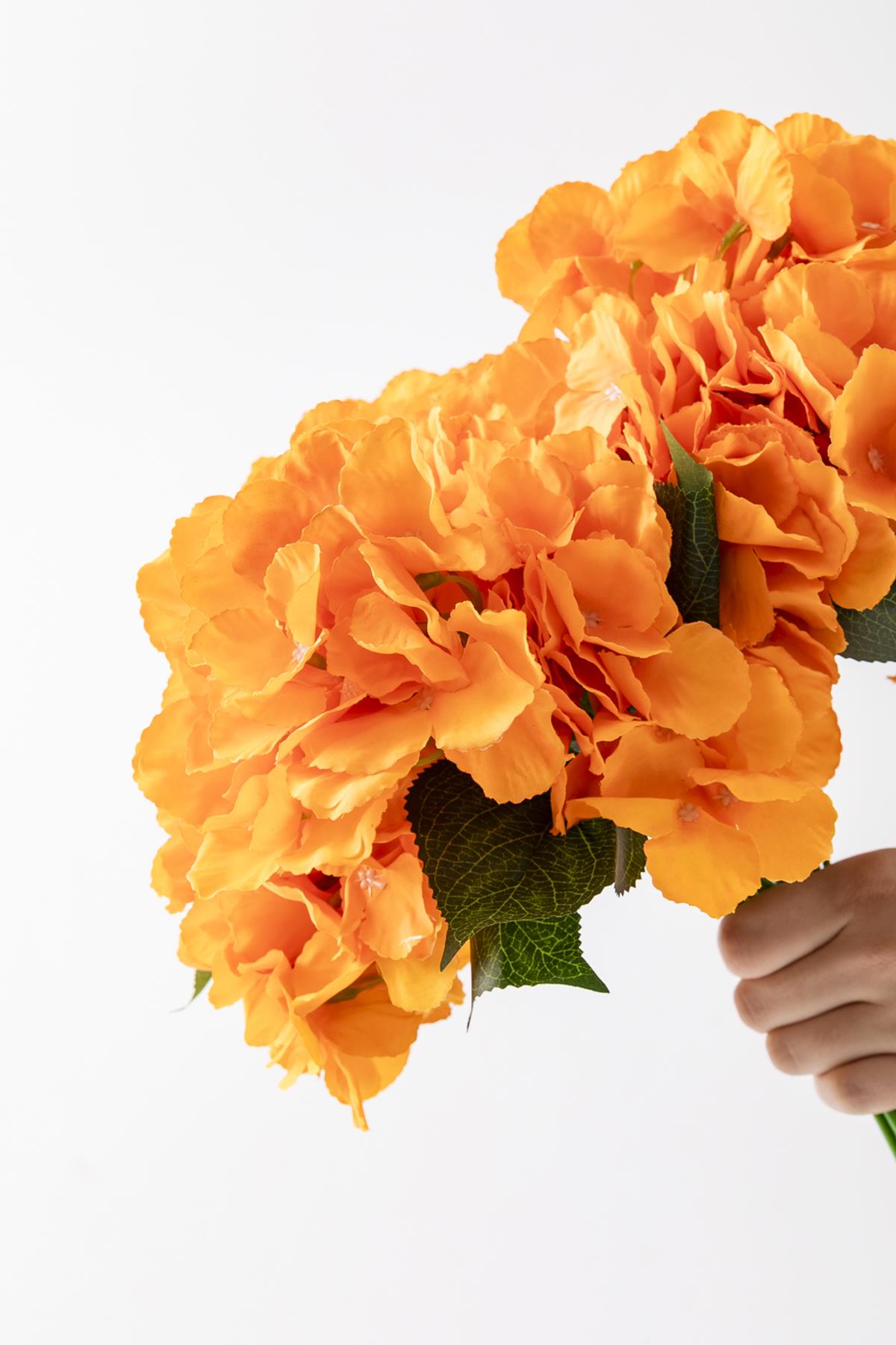 Yapay Ortanca Çiçeği Turuncu 45 Cm 5 Dal