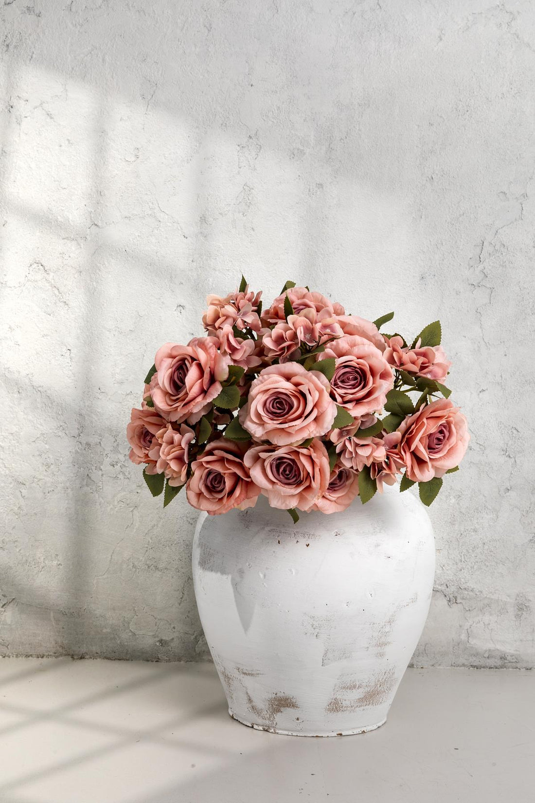 Yapay Ortancalı Gül Demeti Açık Pembe 45 Cm 11 Dal