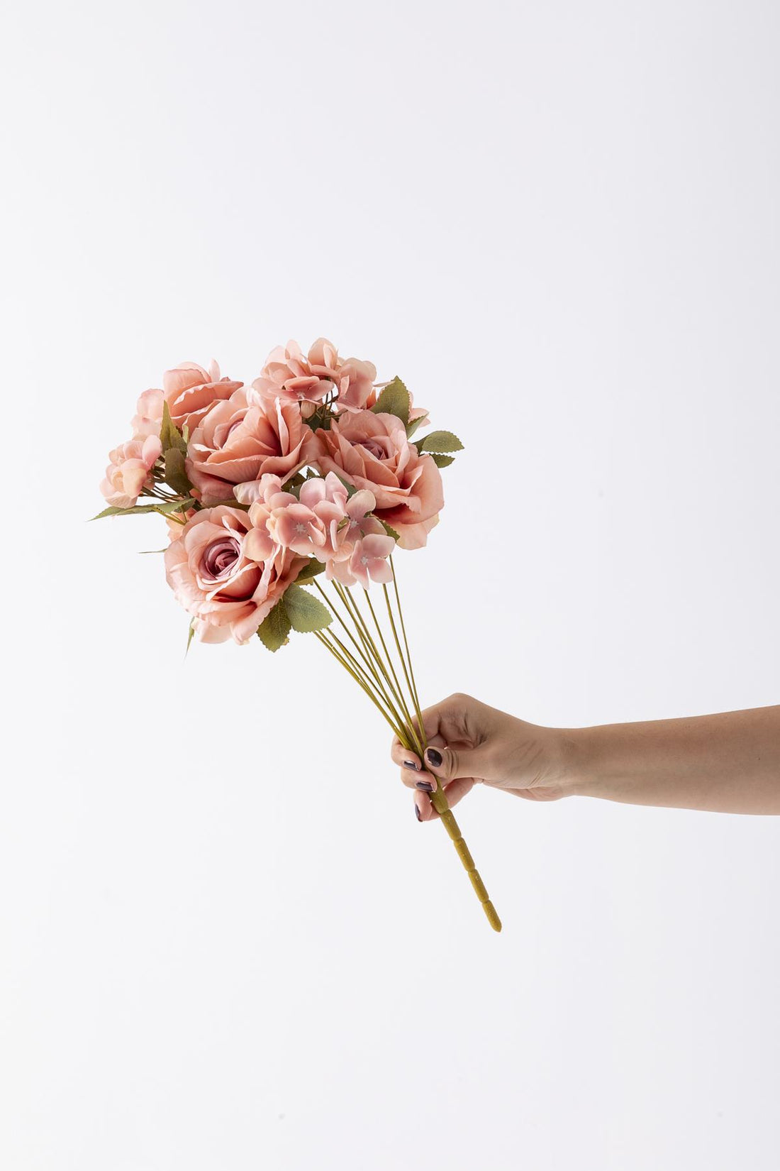 Yapay Ortancalı Gül Demeti Açık Pembe 45 Cm 11 Dal