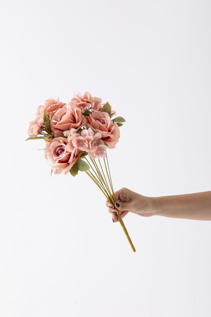 Yapay Ortancalı Gül Demeti Açık Pembe 45 Cm 11 Dal