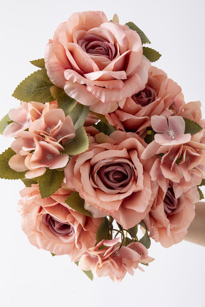 Yapay Ortancalı Gül Demeti Açık Pembe 45 Cm 11 Dal