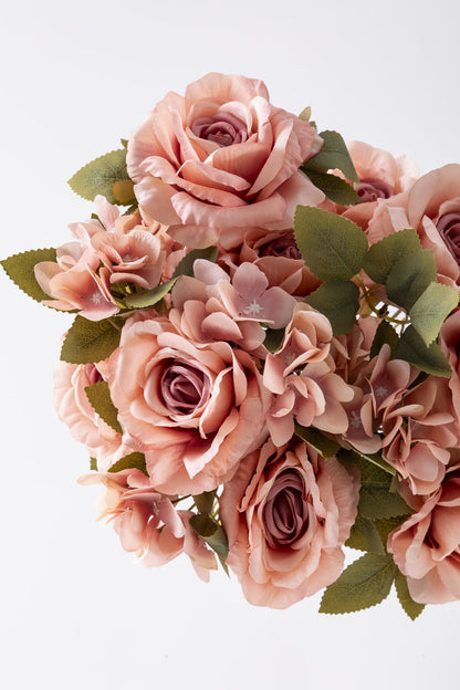 Yapay Ortancalı Gül Demeti Açık Pembe 45 Cm 11 Dal