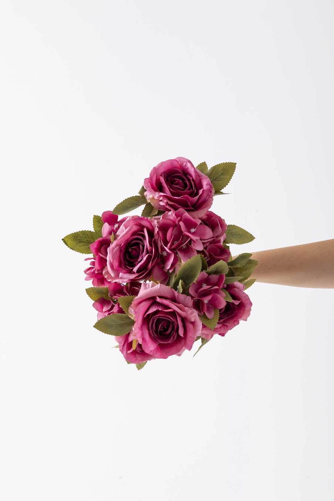 Yapay Ortancalı Gül Demeti Fuşya 45 Cm 11 Dal