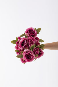 Yapay Ortancalı Gül Demeti Fuşya 45 Cm 11 Dal