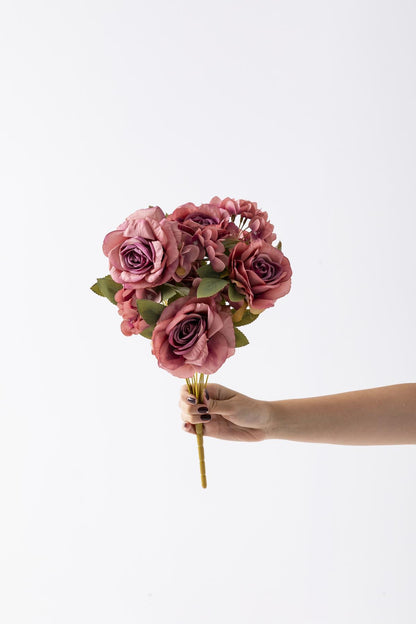 Yapay Ortancalı Gül Demeti Gül Kurusu 45 Cm 11 Dal