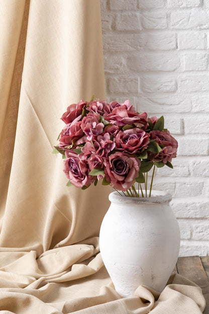 Yapay Ortancalı Gül Demeti Gül Kurusu 45 Cm 11 Dal