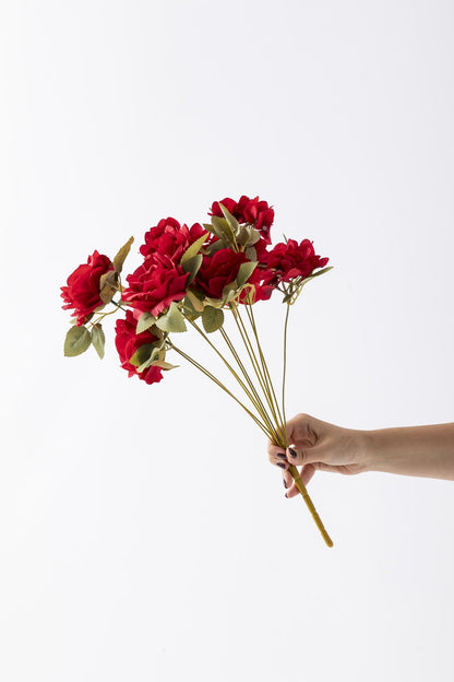 Yapay Ortancalı Gül Demeti Kırmızı 45 Cm 11 Dal