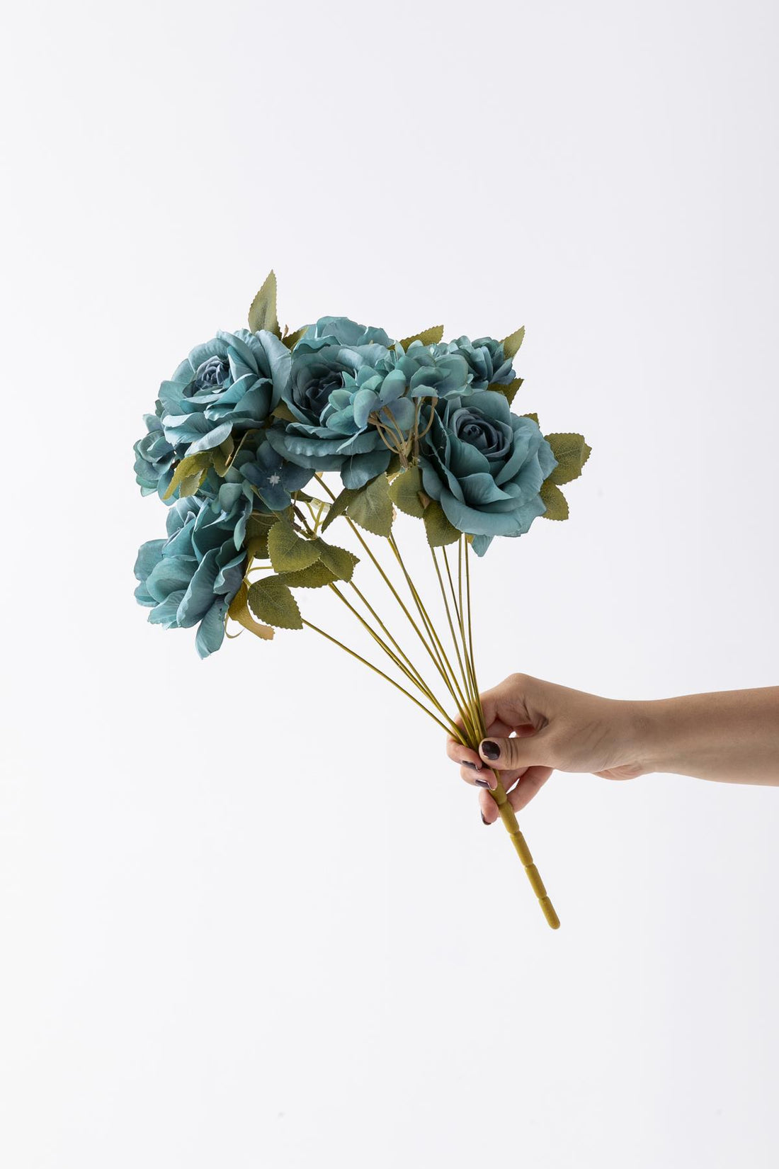 Yapay Ortancalı Gül Demeti Mavi 45 Cm 11 Dal