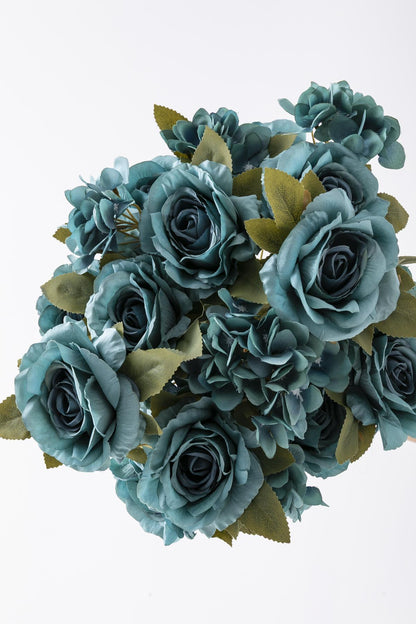 Yapay Ortancalı Gül Demeti Mavi 45 Cm 11 Dal