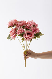 Yapay Ortancalı Gül Demeti Pembe 45 Cm 11 Dal