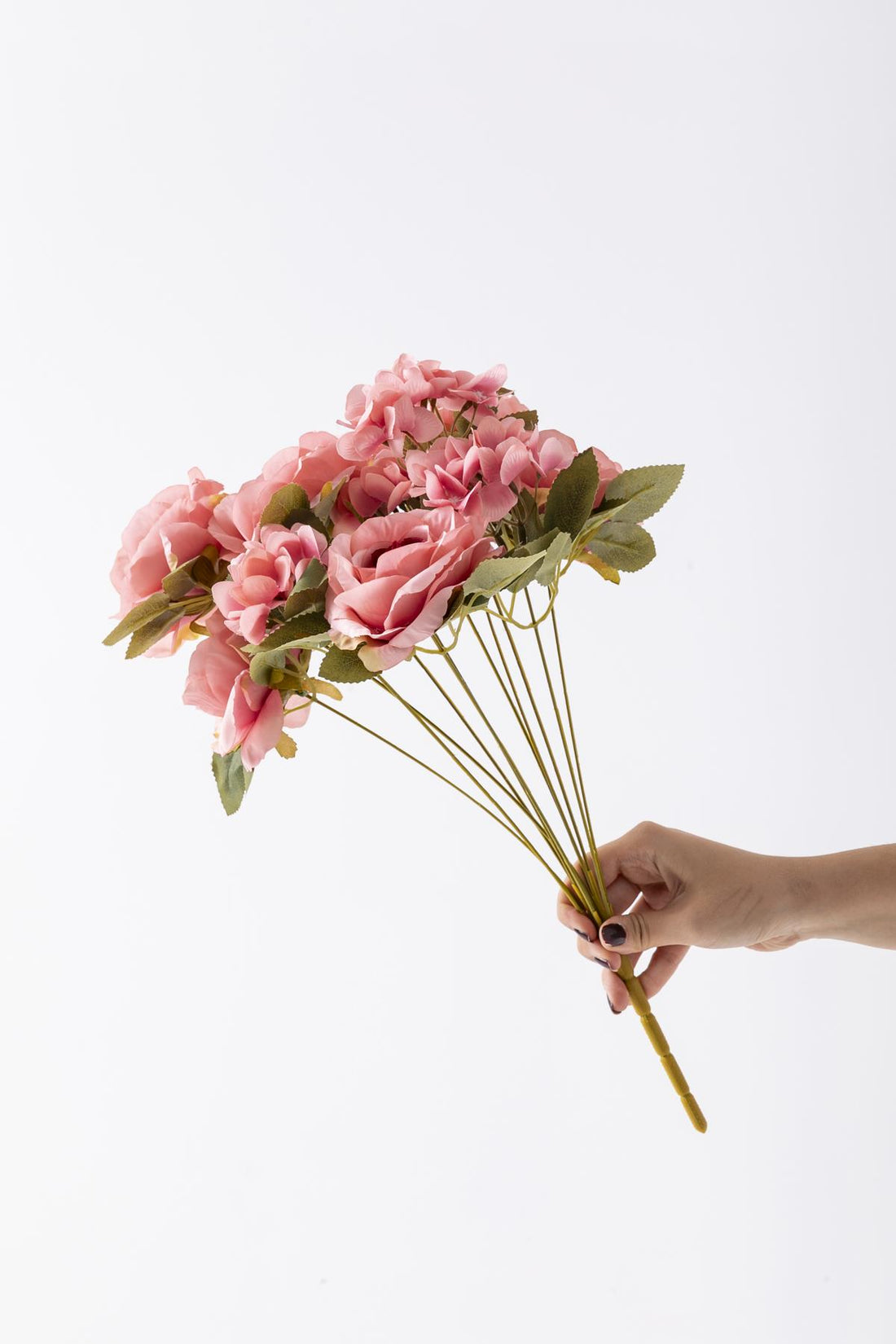 Yapay Ortancalı Gül Demeti Pembe 45 Cm 11 Dal