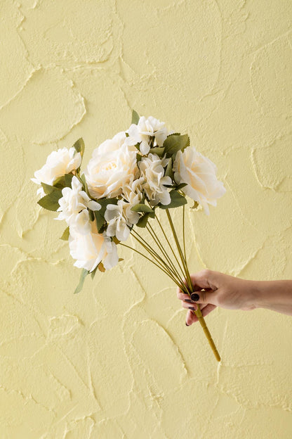 Yapay Ortancalı Gül Demeti Somon 45 Cm 11 Dal