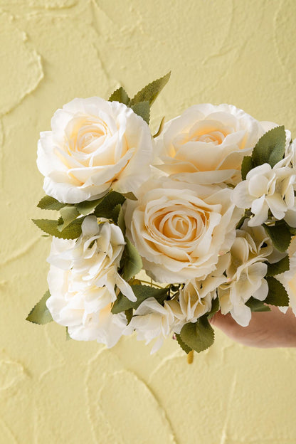 Yapay Ortancalı Gül Demeti Somon 45 Cm 11 Dal