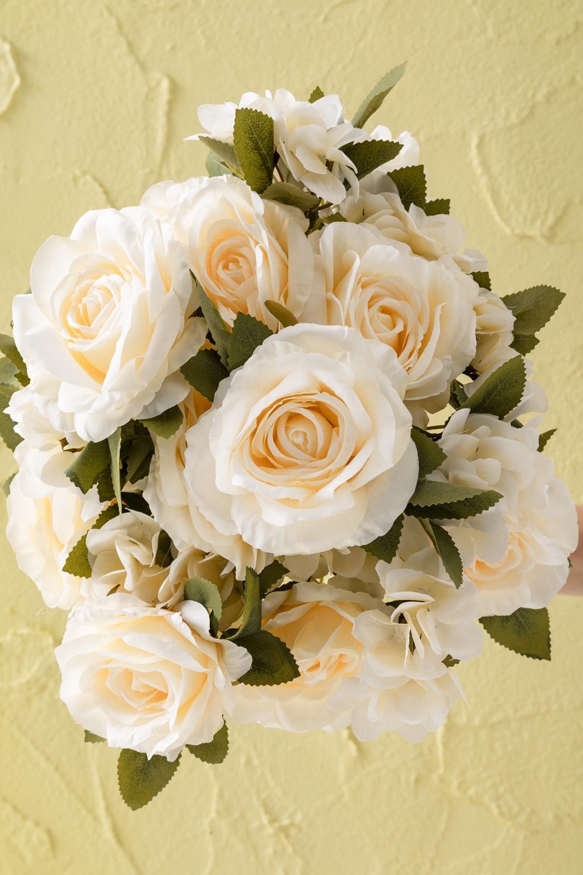 Yapay Ortancalı Gül Demeti Somon 45 Cm 11 Dal