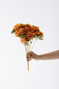 Yapay Ortancalı Gül Demeti Turuncu 45 Cm 11 Dal