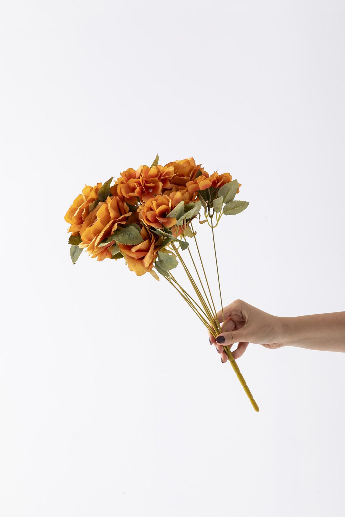 Yapay Ortancalı Gül Demeti Turuncu 45 Cm 11 Dal