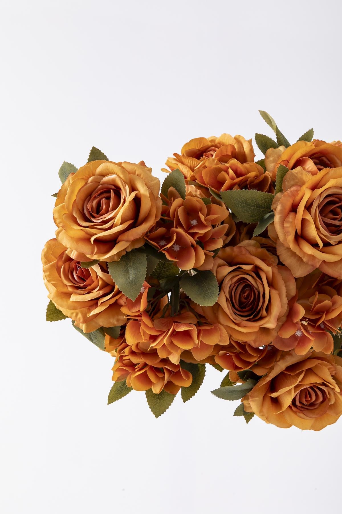 Yapay Ortancalı Gül Demeti Turuncu 45 Cm 11 Dal