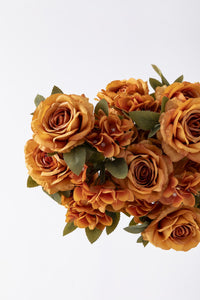 Yapay Ortancalı Gül Demeti Turuncu 45 Cm 11 Dal