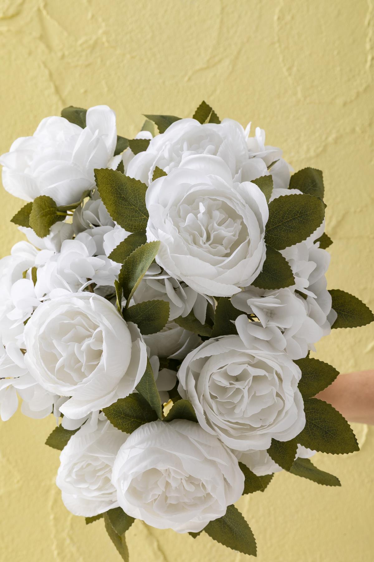 Yapay Ortancalı Şakayık Demeti Beyaz 45 Cm 11 Dal