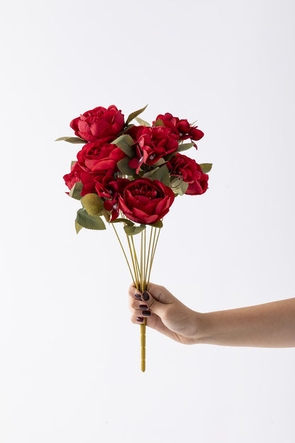 Yapay Ortancalı Şakayık Demeti Kırmızı 45 Cm 11 Dal