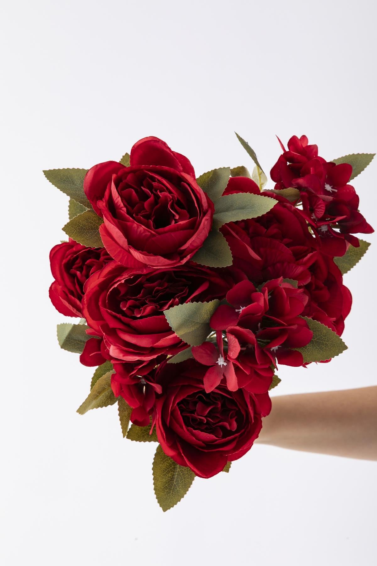 Yapay Ortancalı Şakayık Demeti Kırmızı 45 Cm 11 Dal