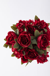 Yapay Ortancalı Şakayık Demeti Kırmızı 45 Cm 11 Dal